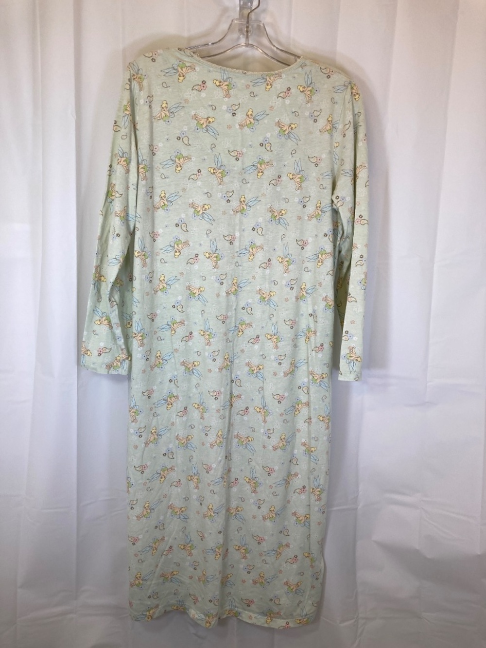 Disney Tinkerbell Pajama Gown Sz L 12/14 green Long Sleeve V Neck - Picture 9 of 13